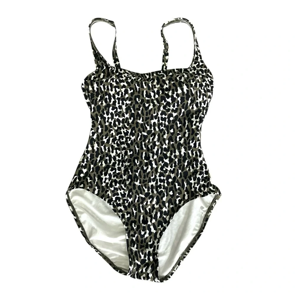 MICHAEL‎ KORS One Piece Swimsuit Leopard Print Lace Up Back Women Size 10
